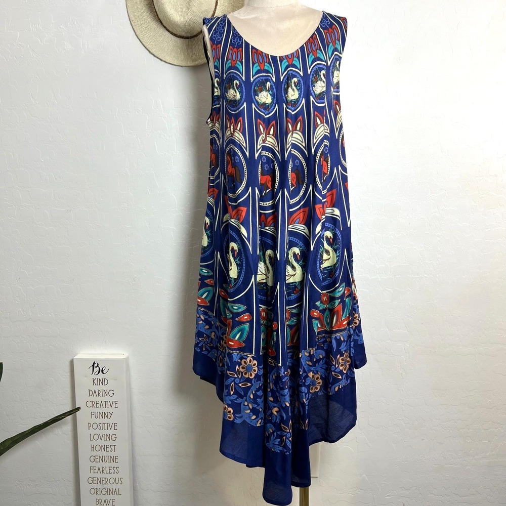 YOUNG USA garden floral dress ONE SIZE blue flowy shabby chic resort vacation